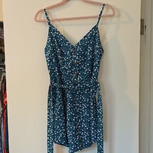 SHEIN Teal Floral Button-Up Romper